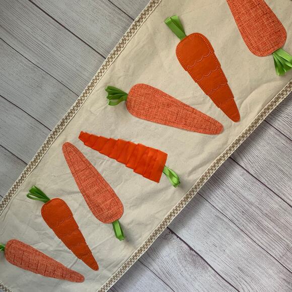 House & Garden Easter Carrot Table Runner Green Ribbon Leaves 14x48 - Picture 14 of 14